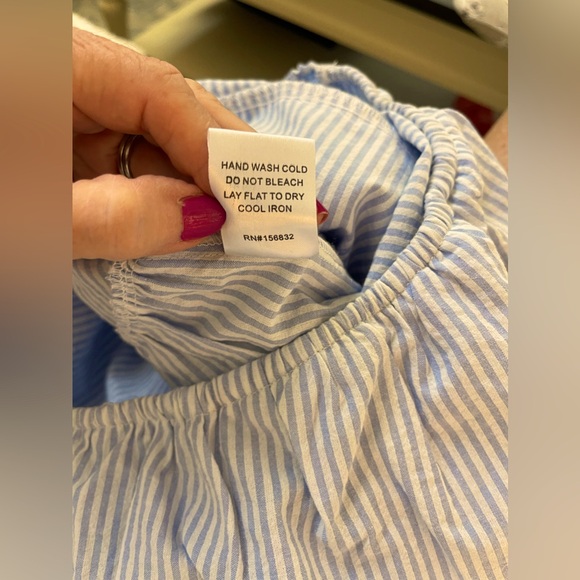 Super Cute ‘BiBi’ Blue White Stripe Gingham One Shoulder Top- Small - Picture 15 of 15